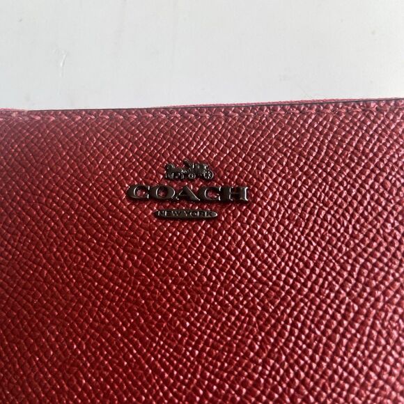 Coach Metallic Crossgrain Leather Zip Around Wallet Red Black Antique F29444 - Picture 2 of 9